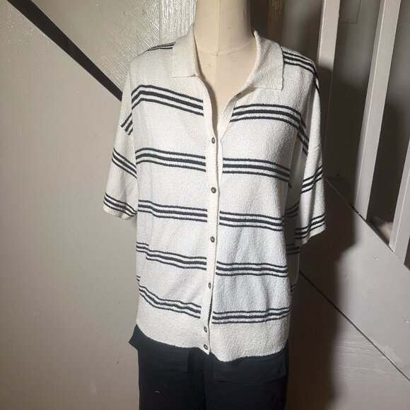 Madewell Textured Stripe Button-Up Polo • Size 2X - Picture 1 of 4
